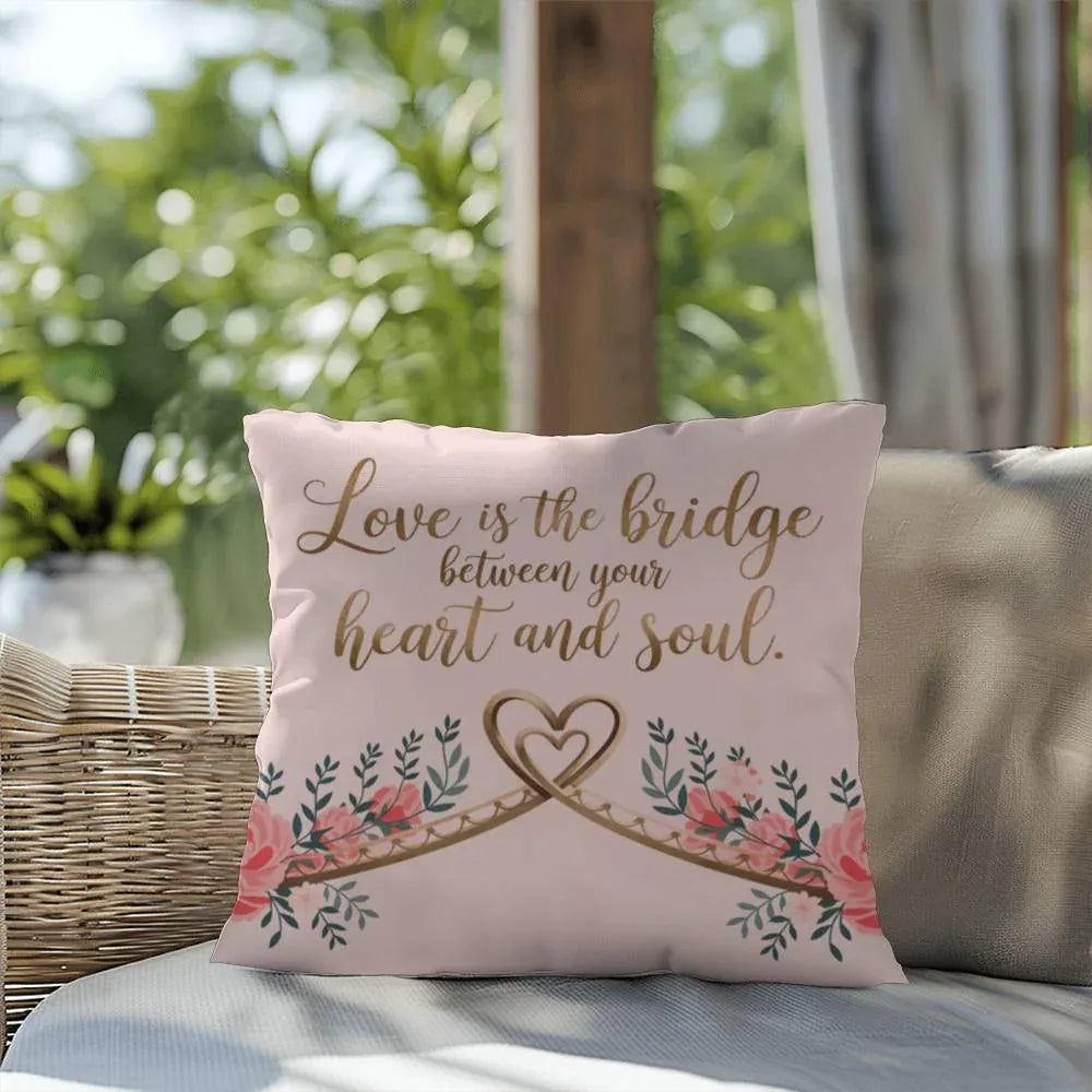 Shop our premium love is the bridge self care pillow from MySisterIsASurvivor.
