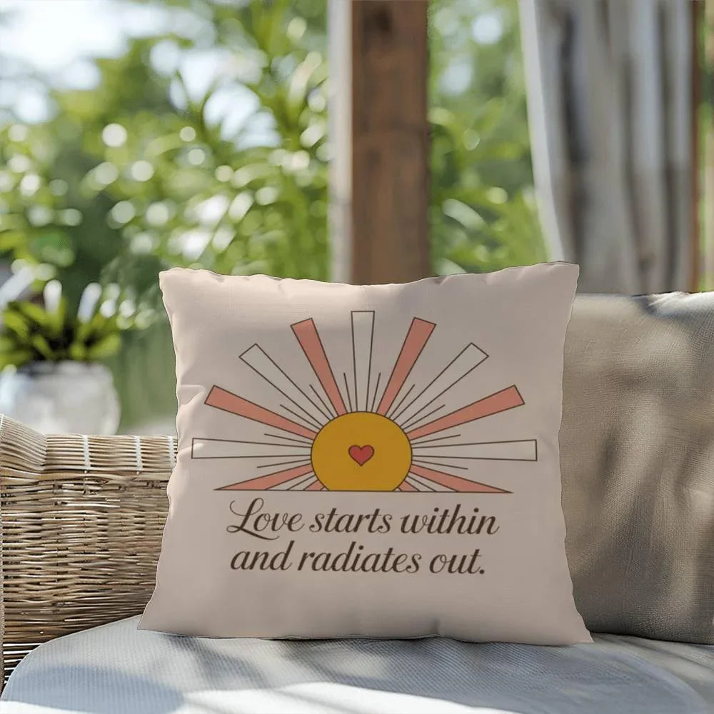 Shop our premium love starts within and radiates out self care pillow from MySisterIsASurvivor.