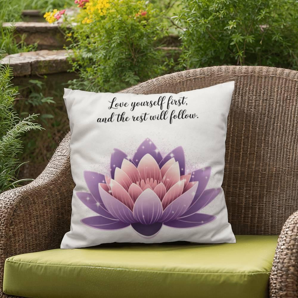 Shop our premium love yourself first self care pillow from MySisterIsASurvivor.