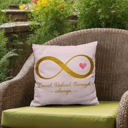Shop our loved valued enough always self care pillow featuring the 18" x 18" style option from MySisterIsASurvivor.
