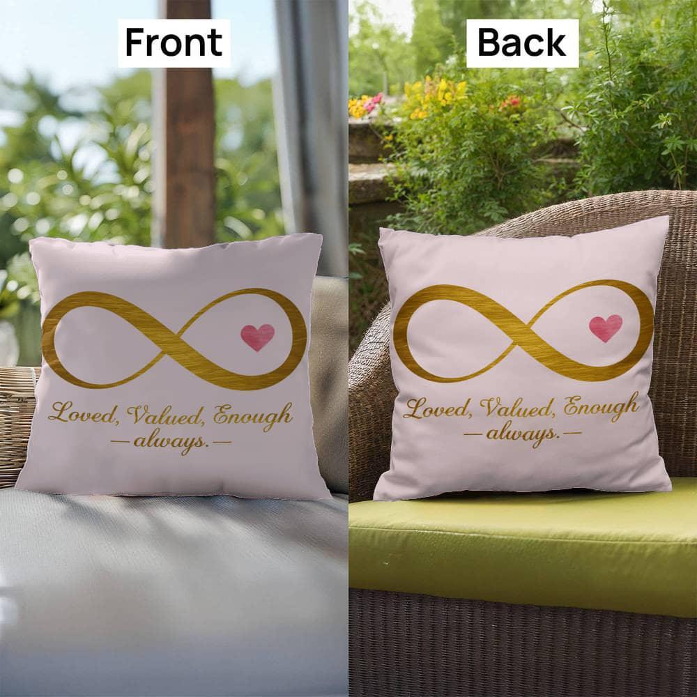 Shop our premium loved valued enough always self care pillow from MySisterIsASurvivor.