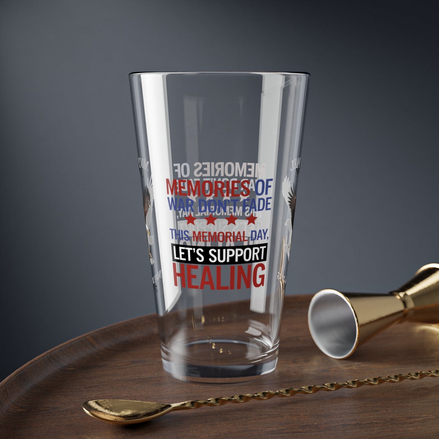 Memories Of War Don't Fade pint glass - engraved PTSD awareness glass for veterans and service members