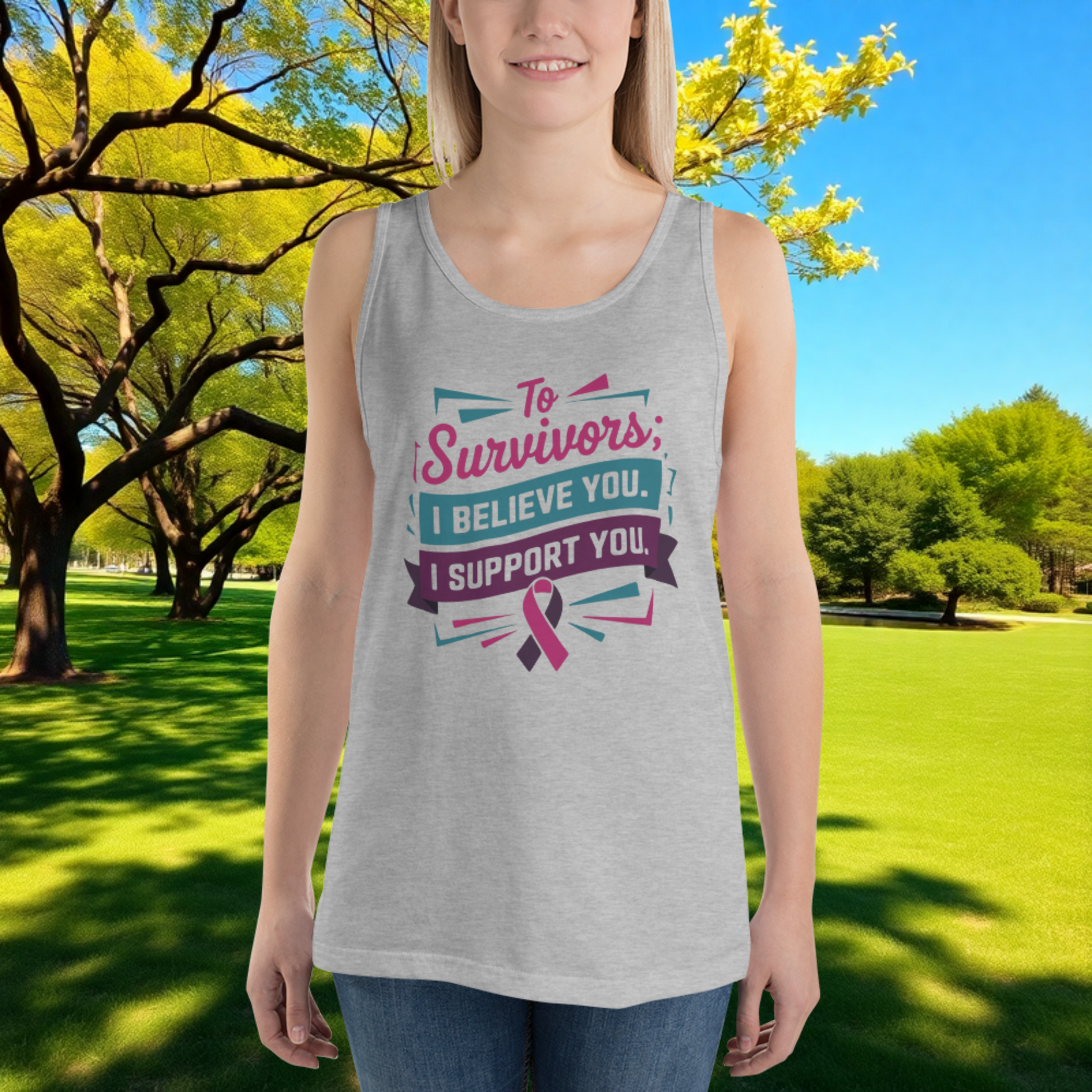 To Survivors: I Believe You, I Support You quote unisex tank top, advocacy, empowerment, and domestic violence support