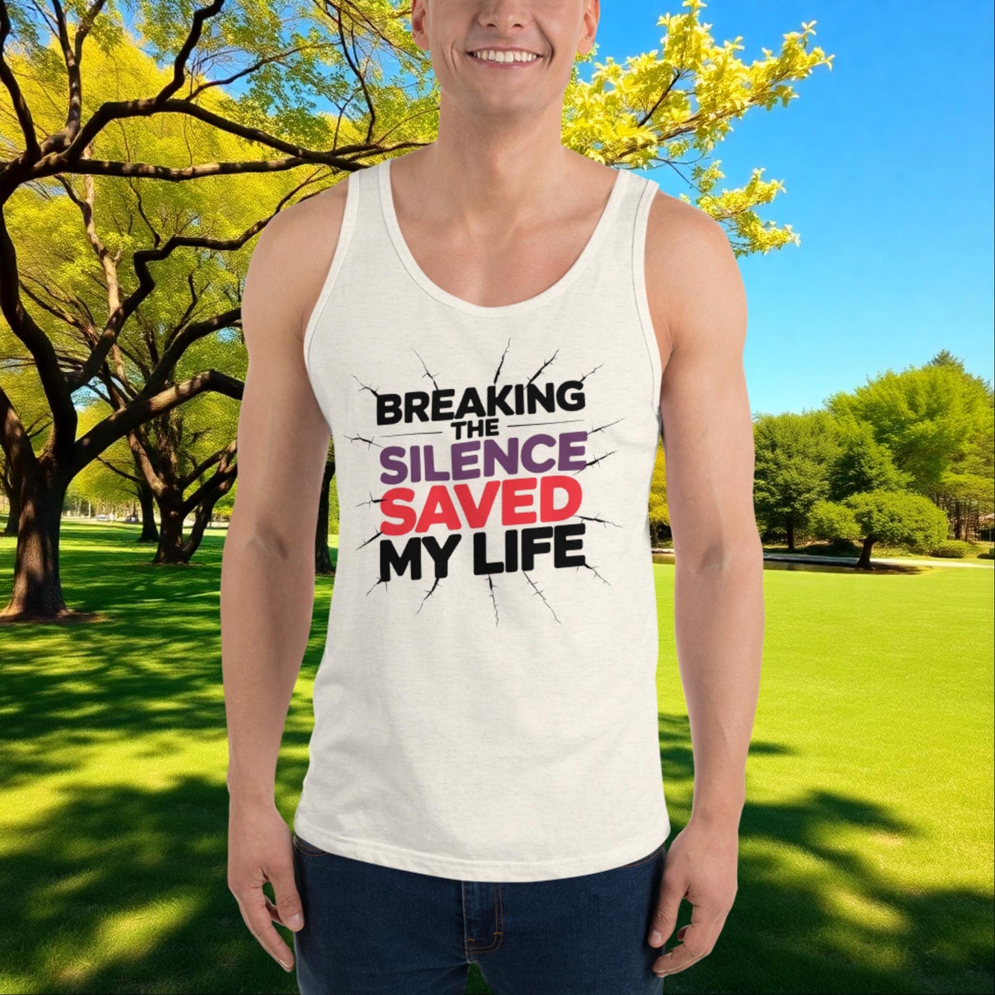 Breaking the Silence Saved My Life tank top, custom empowerment shirt for survivors of trauma and abuse