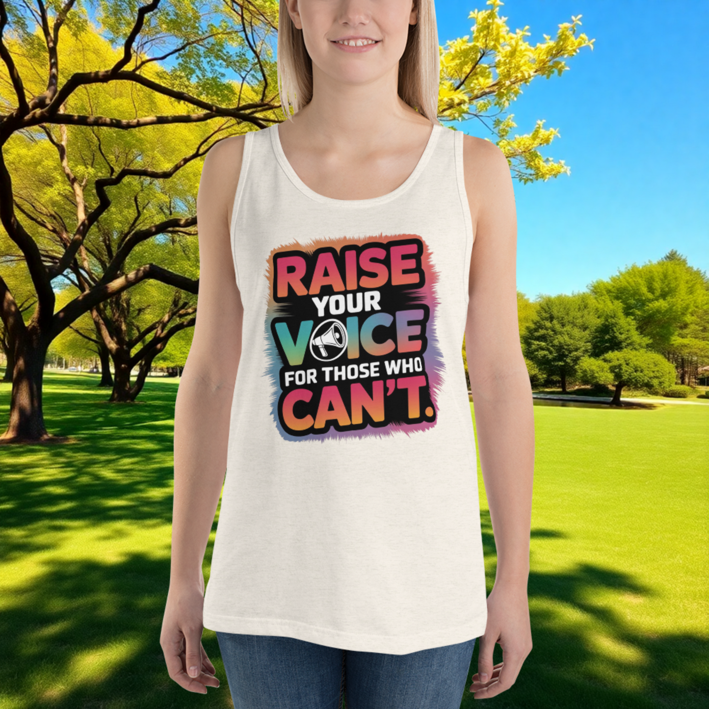 Raise Your Voice for Those Who Can't quote unisex tank top for advocacy, survivor support, and domestic violence awareness