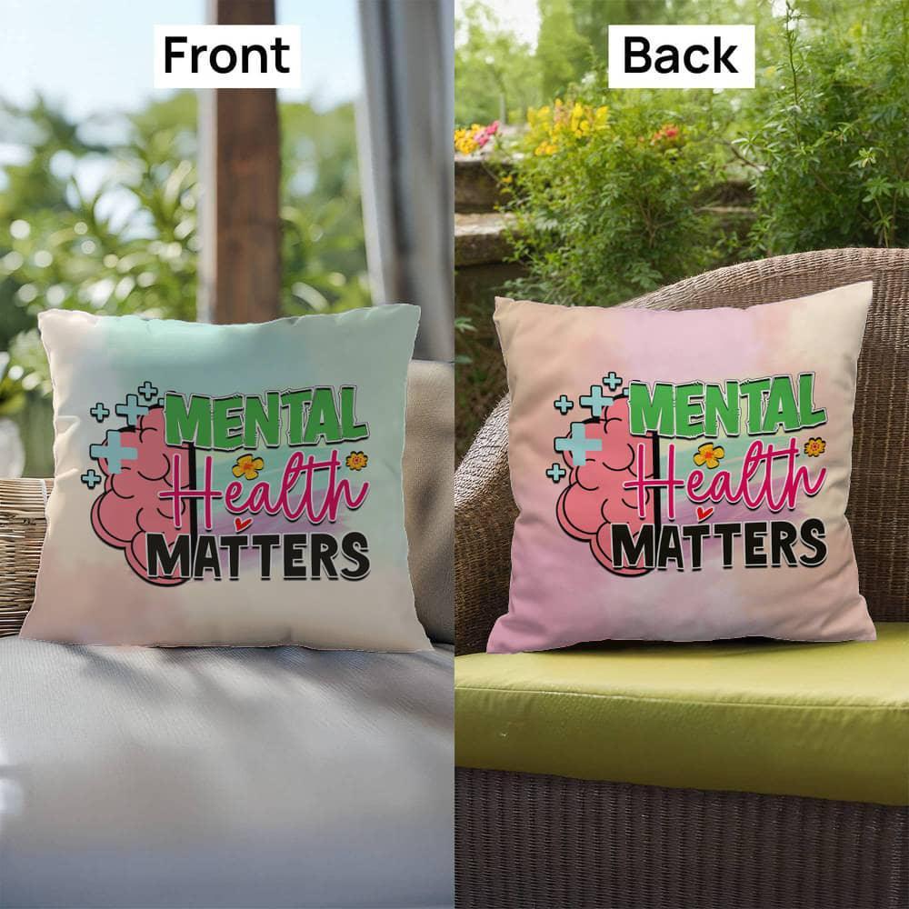 Shop our premium mental health matters indoor outdoor pillow from MySisterIsASurvivor.