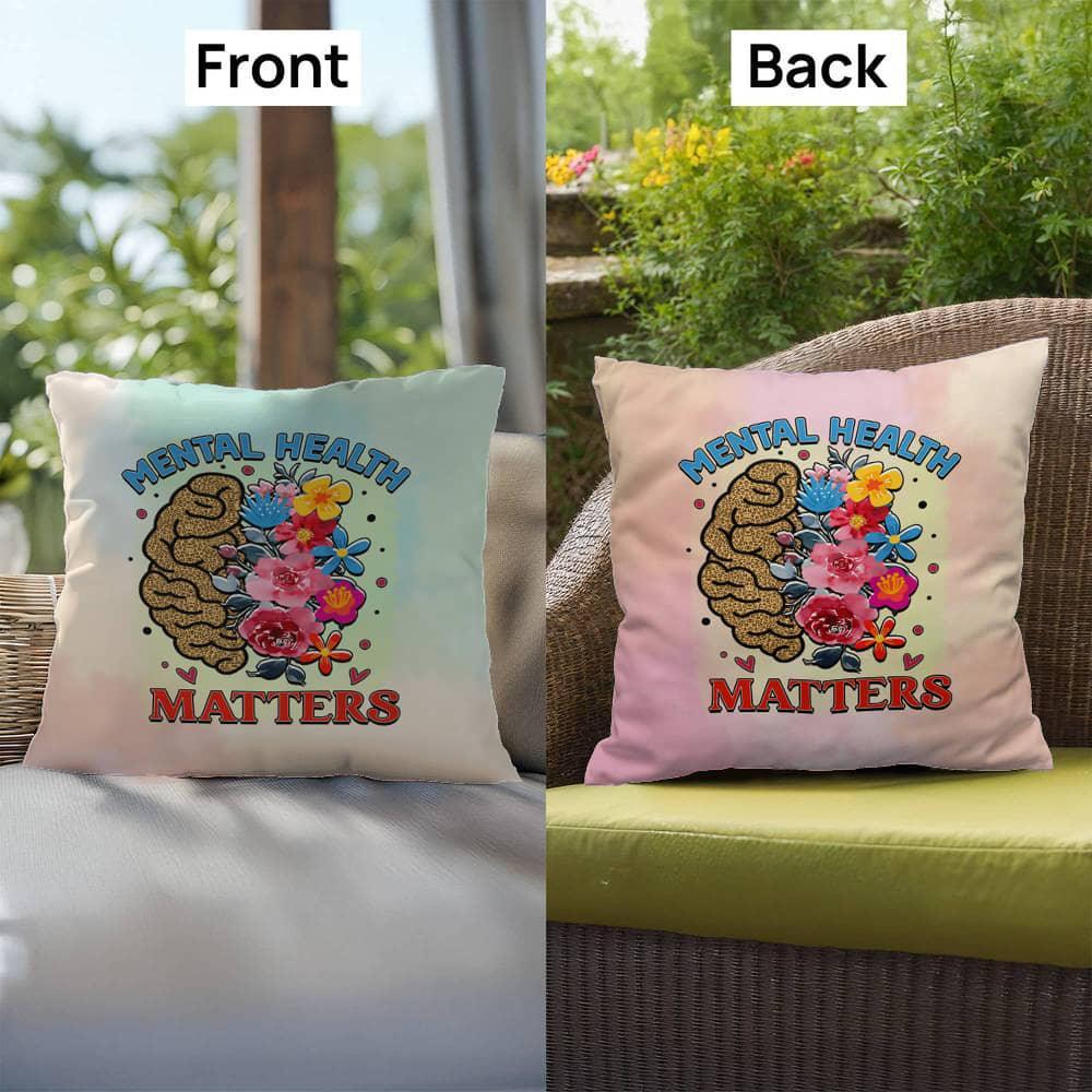 Shop our premium mental health matters indoor outdoor pillow 1 from MySisterIsASurvivor.