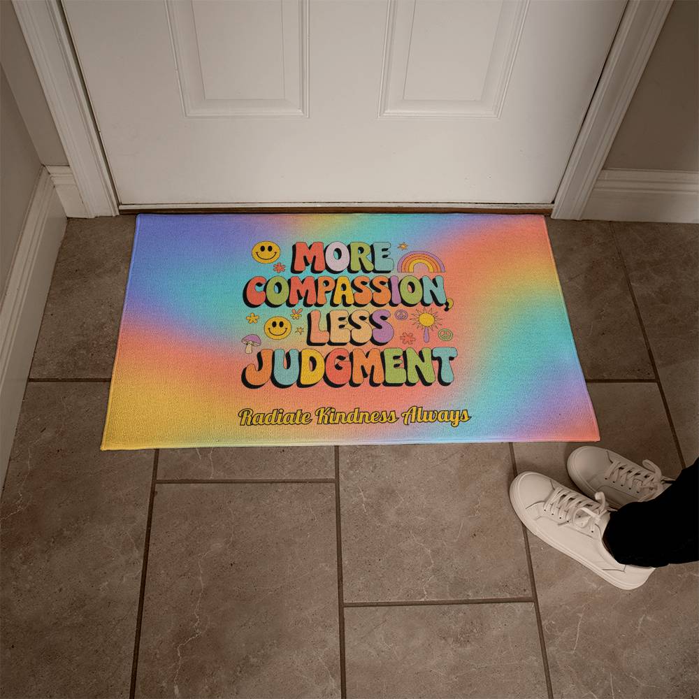 More Compassion, Less Judgment Retro Welcome Mat - Personalized Therapy Rug - MySisterIsASurvivor