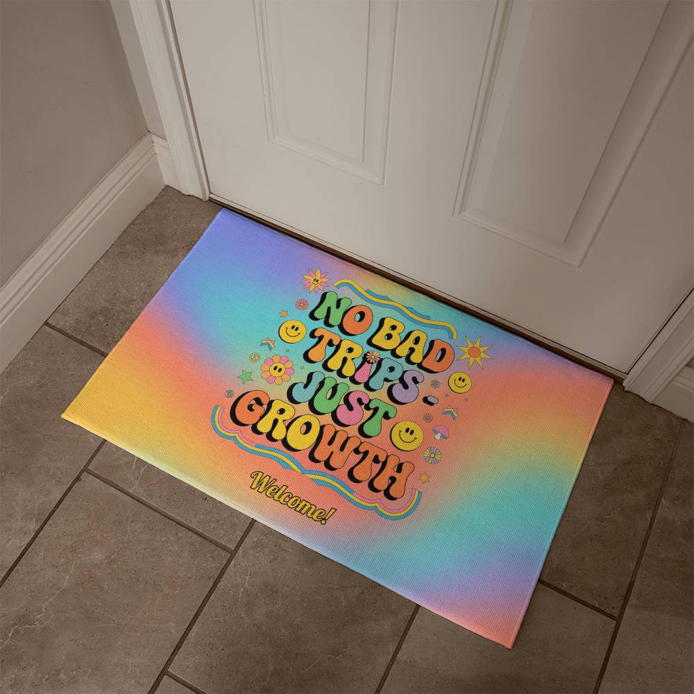 No Bad Trips - Just Growth Personalized Mental Health Welcome Mat - Retro Entry Rug - MySisterIsASurvivor