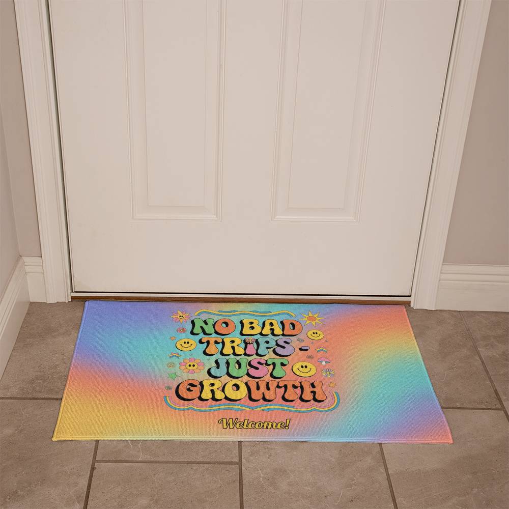 No Bad Trips - Just Growth Personalized Mental Health Welcome Mat - Retro Entry Rug - MySisterIsASurvivor