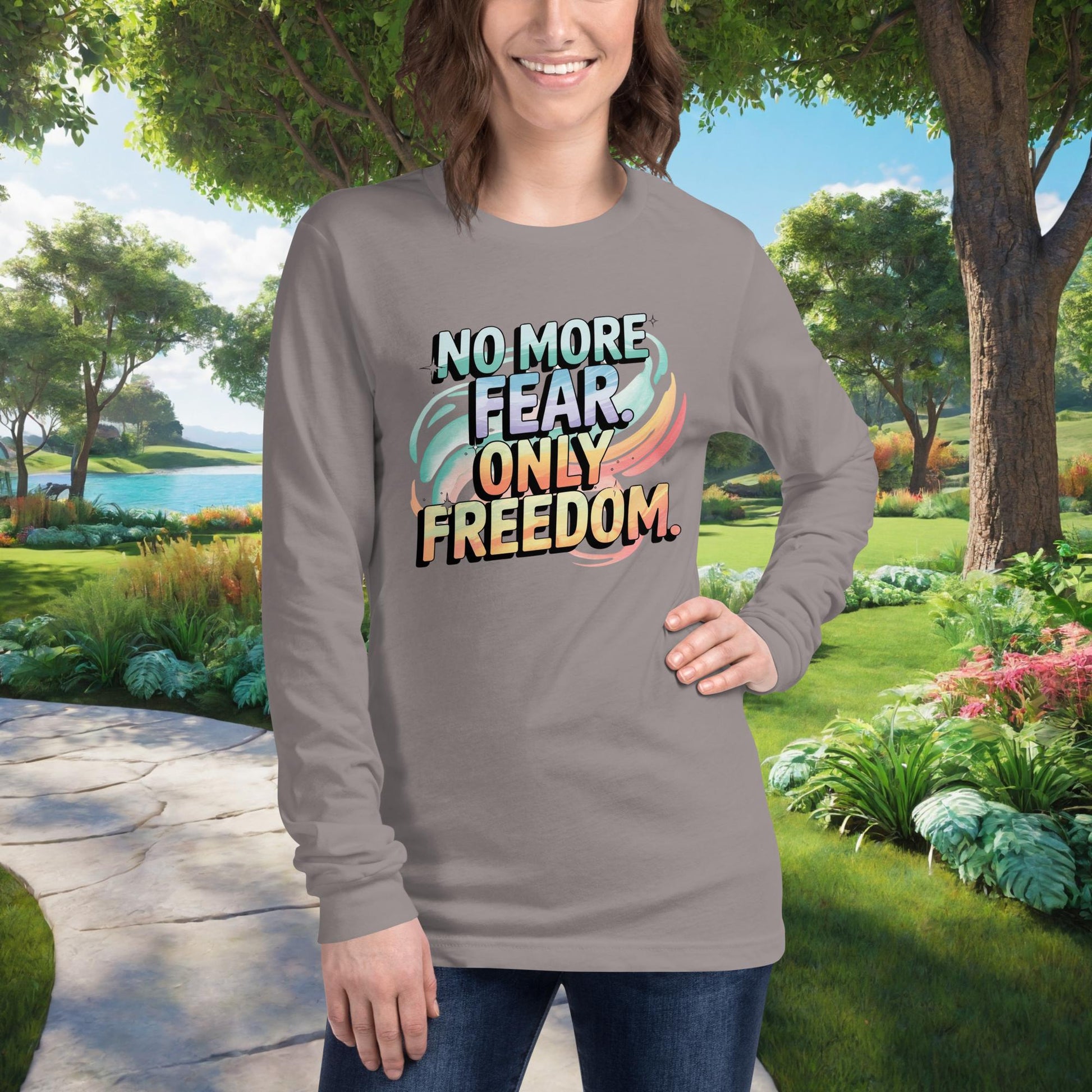 No More Fear. Only Freedom on Unisex Long Sleeve T-Shirt, survivor empowerment, abuse recovery, domestic violence support shirt