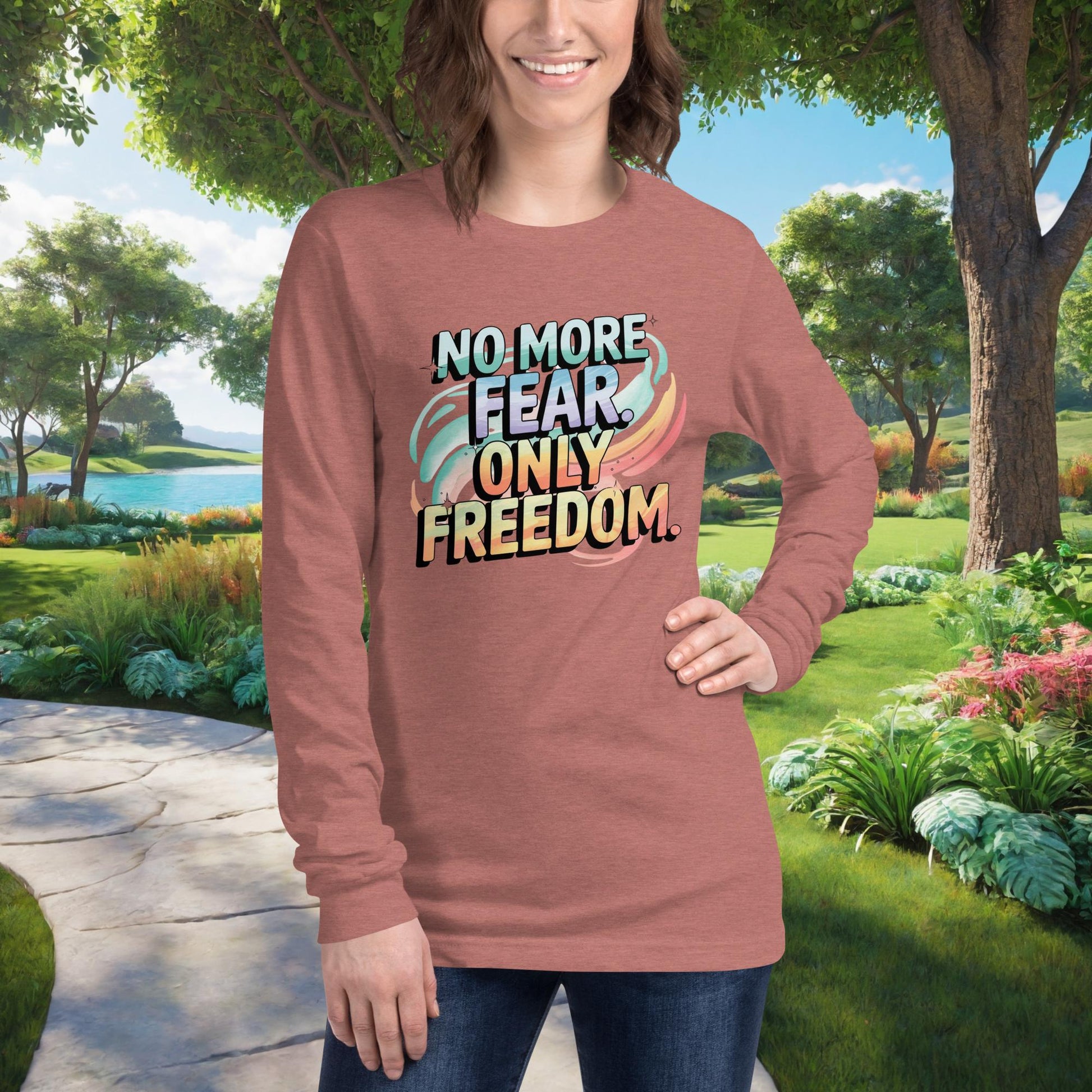 No More Fear. Only Freedom on Unisex Long Sleeve T-Shirt, survivor empowerment, abuse recovery, domestic violence support shirt