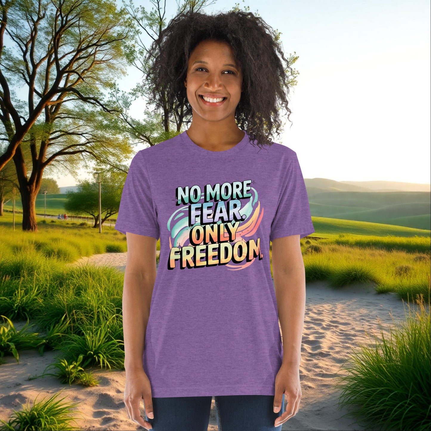 No More Fear, Only Freedom on Unisex Tri-Blend T-Shirt, empowerment, survivor support, domestic abuse gift
