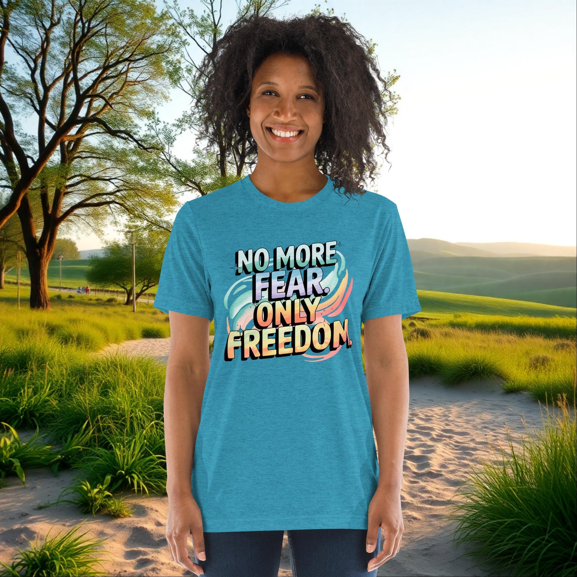 No More Fear, Only Freedom on Unisex Tri-Blend T-Shirt, empowerment, survivor support, domestic abuse gift