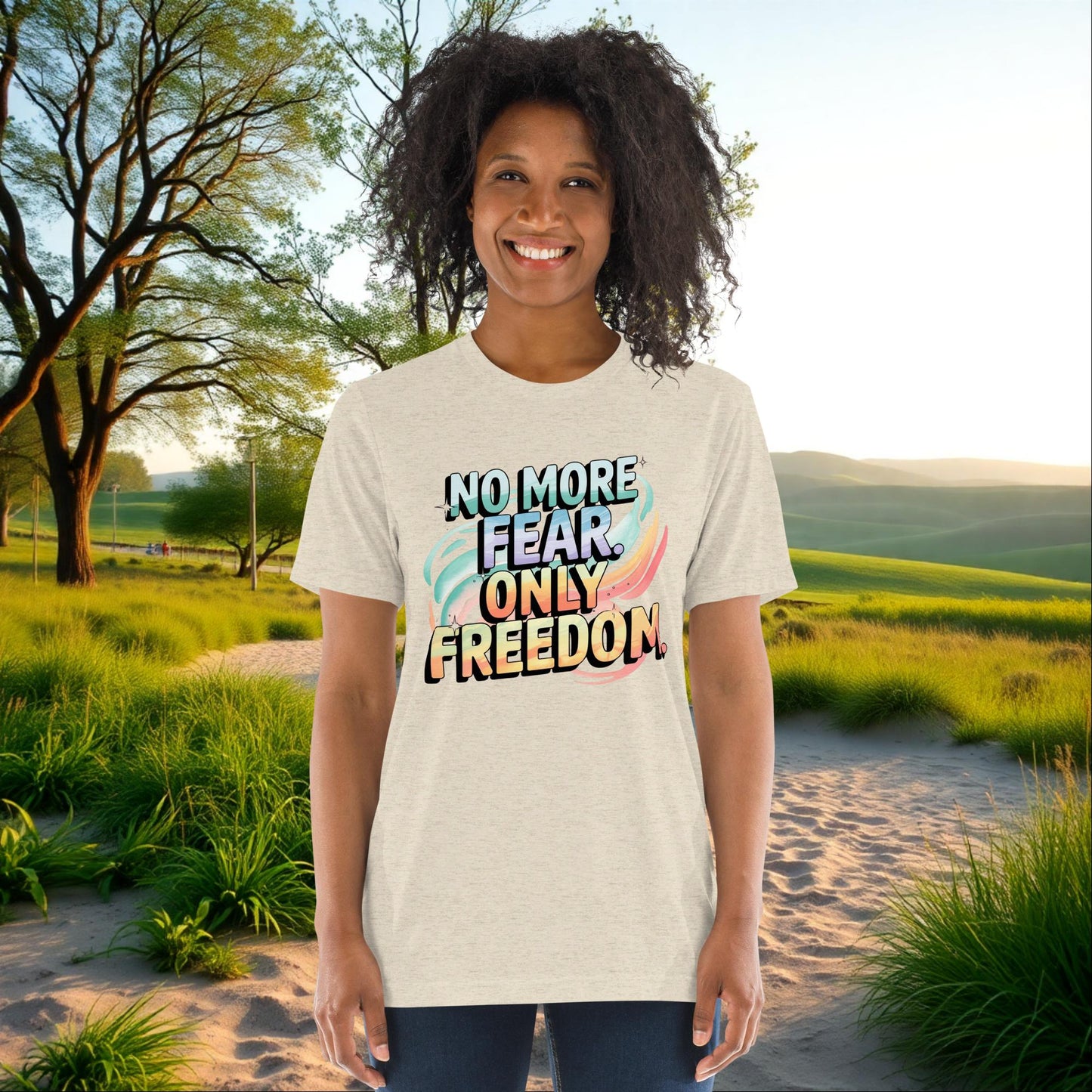 No More Fear, Only Freedom on Unisex Tri-Blend T-Shirt, empowerment, survivor support, domestic abuse gift
