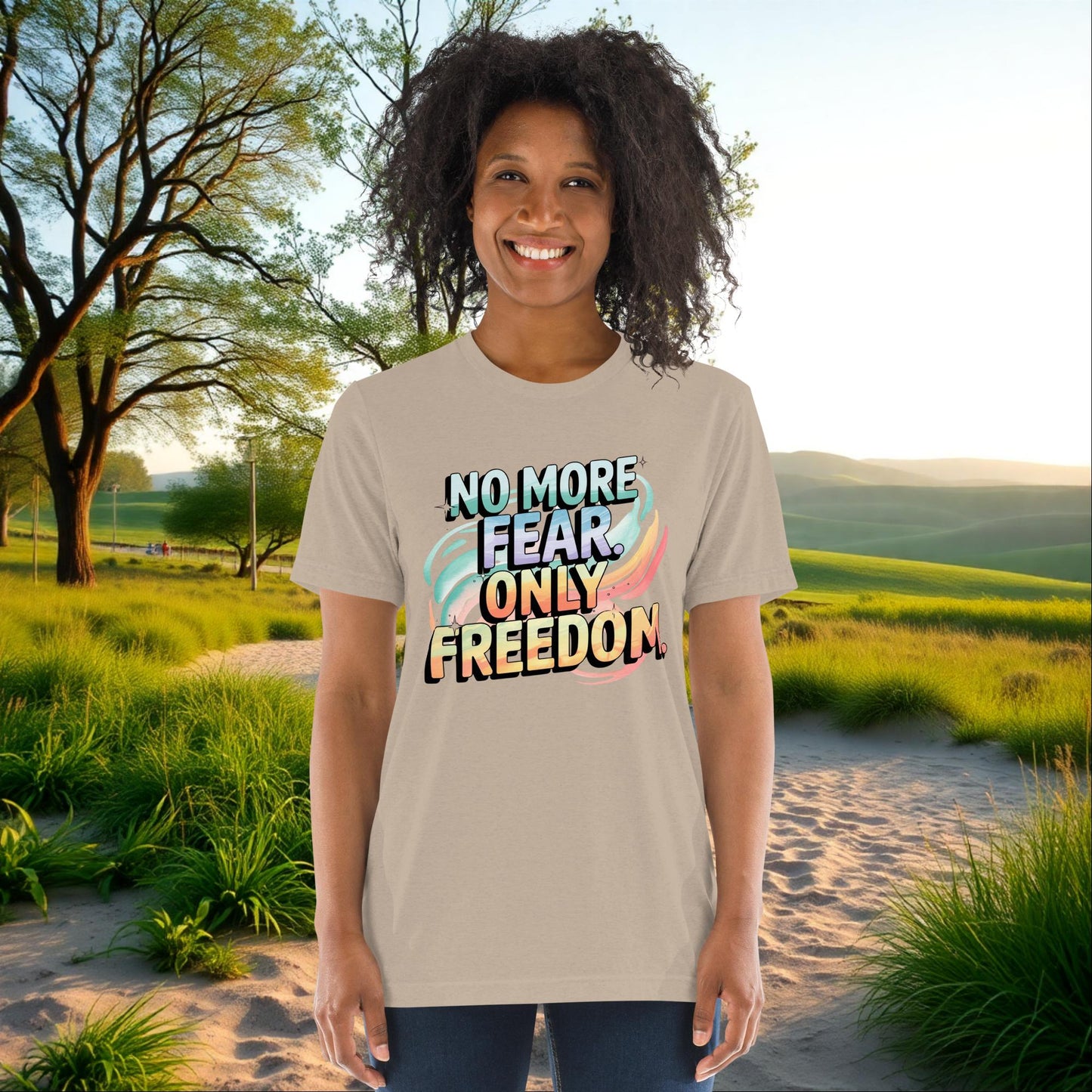 No More Fear, Only Freedom on Unisex Tri-Blend T-Shirt, empowerment, survivor support, domestic abuse gift