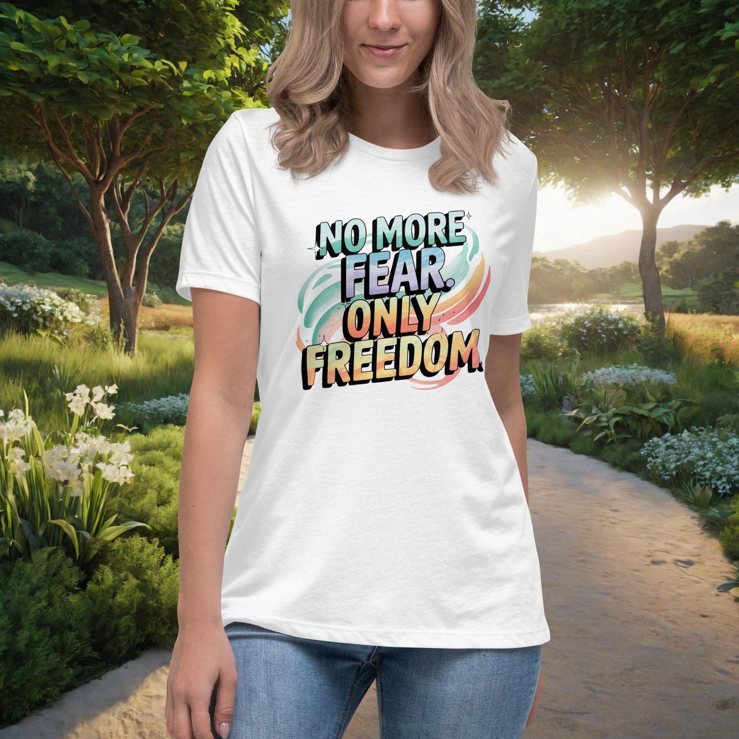 No More Fear. Only Freedom Women's Relaxed T-Shirt, Personalized Empowerment Shirt for Domestic Violence Survivors - MySisterIsASurvivor
