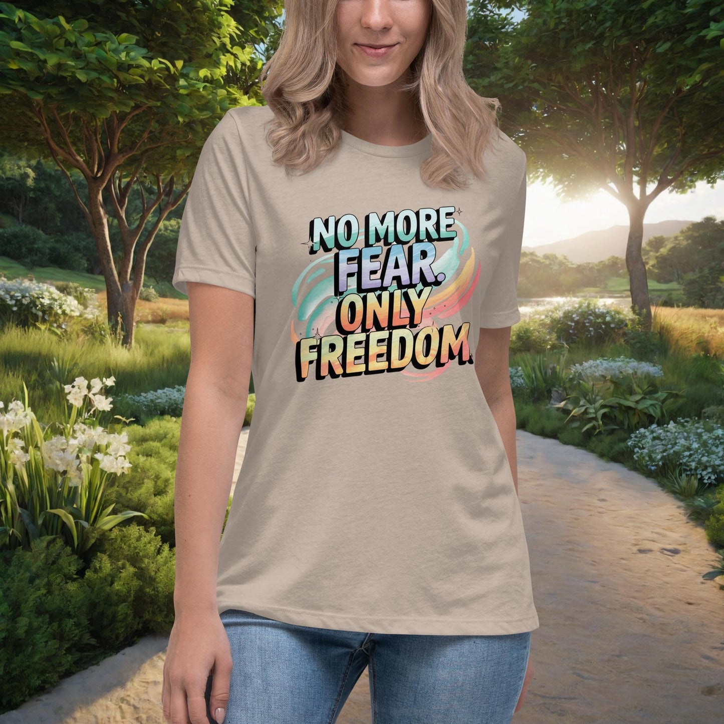 No More Fear. Only Freedom Women's Relaxed T-Shirt, Personalized Empowerment Shirt for Domestic Violence Survivors - MySisterIsASurvivor