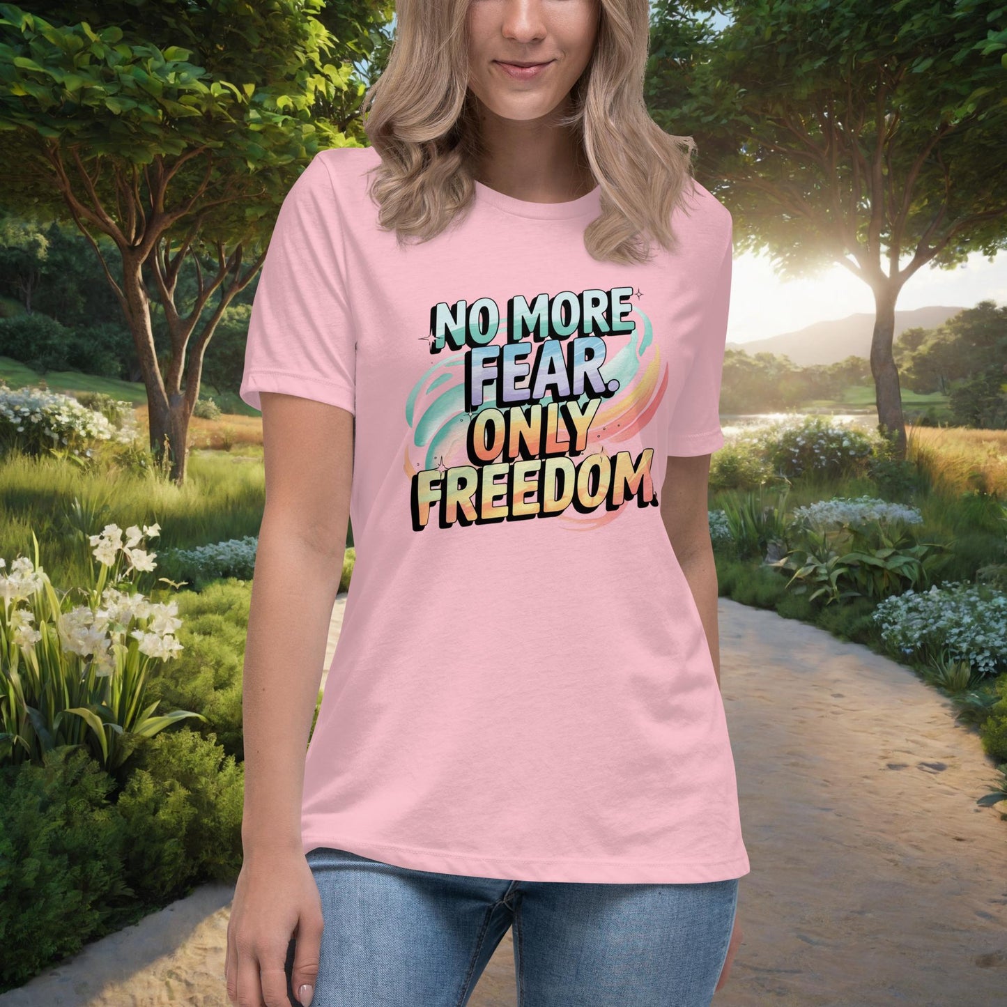 No More Fear. Only Freedom Women's Relaxed T-Shirt, Personalized Empowerment Shirt for Domestic Violence Survivors - MySisterIsASurvivor