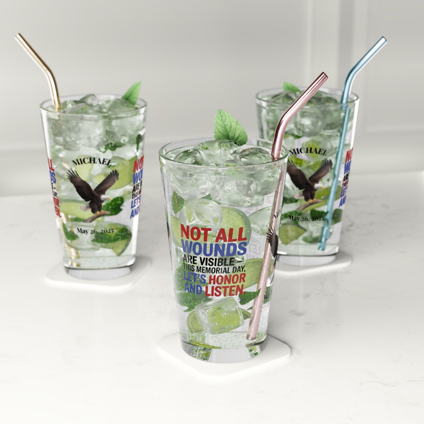Not All Wounds Are Visible pint glass - mental health and PTSD awareness gift for veterans