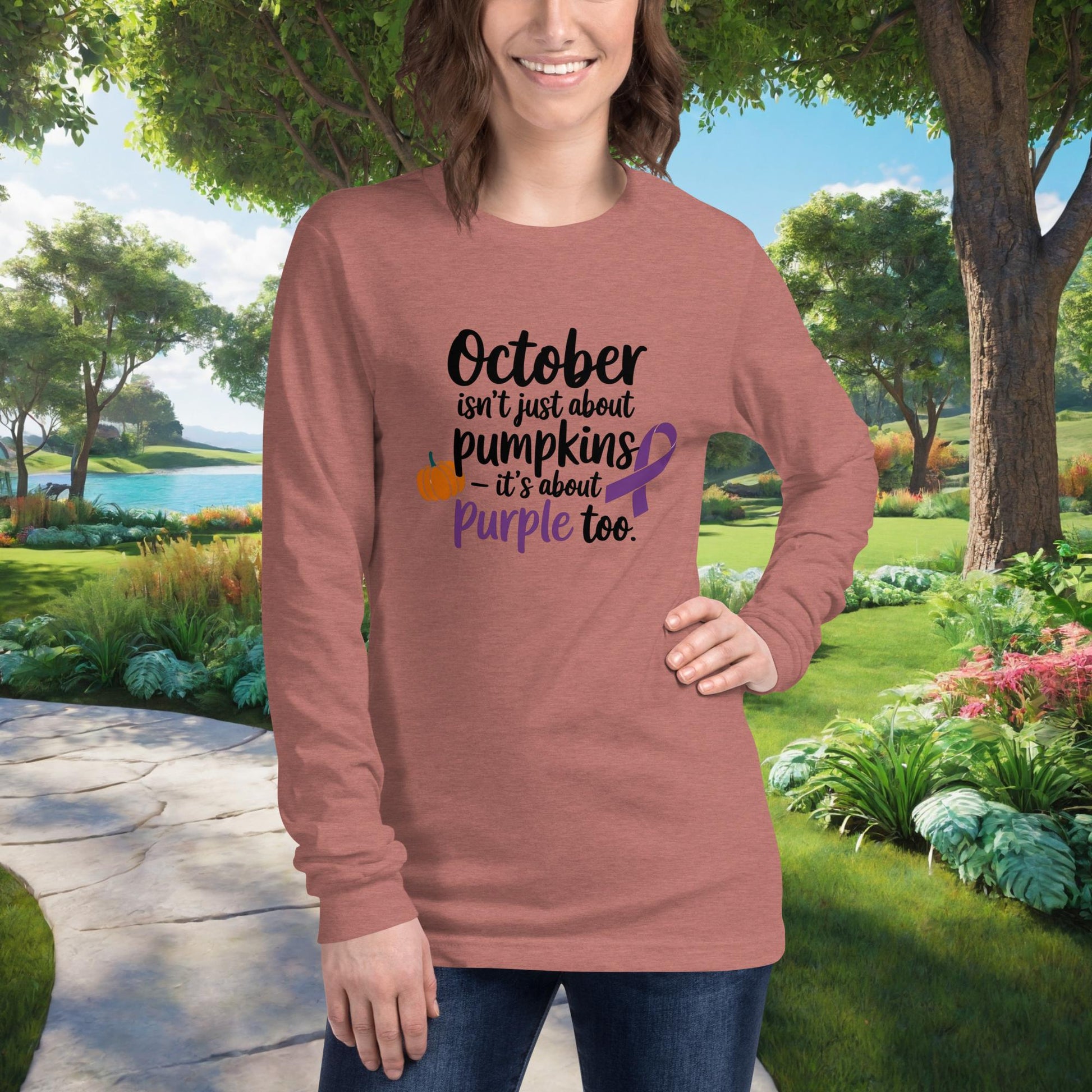 October Isn't Just About Pumpkins on Unisex Long Sleeve T-Shirt, domestic violence awareness, survivor support, advocacy tee