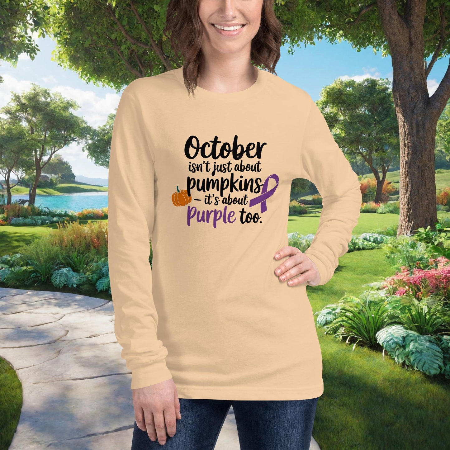 October Isn't Just About Pumpkin Unisex Long Sleeve T-Shirt, Personalized Domestic Violence Awareness Month Apparel, Support Gift - MySisterIsASurvivor