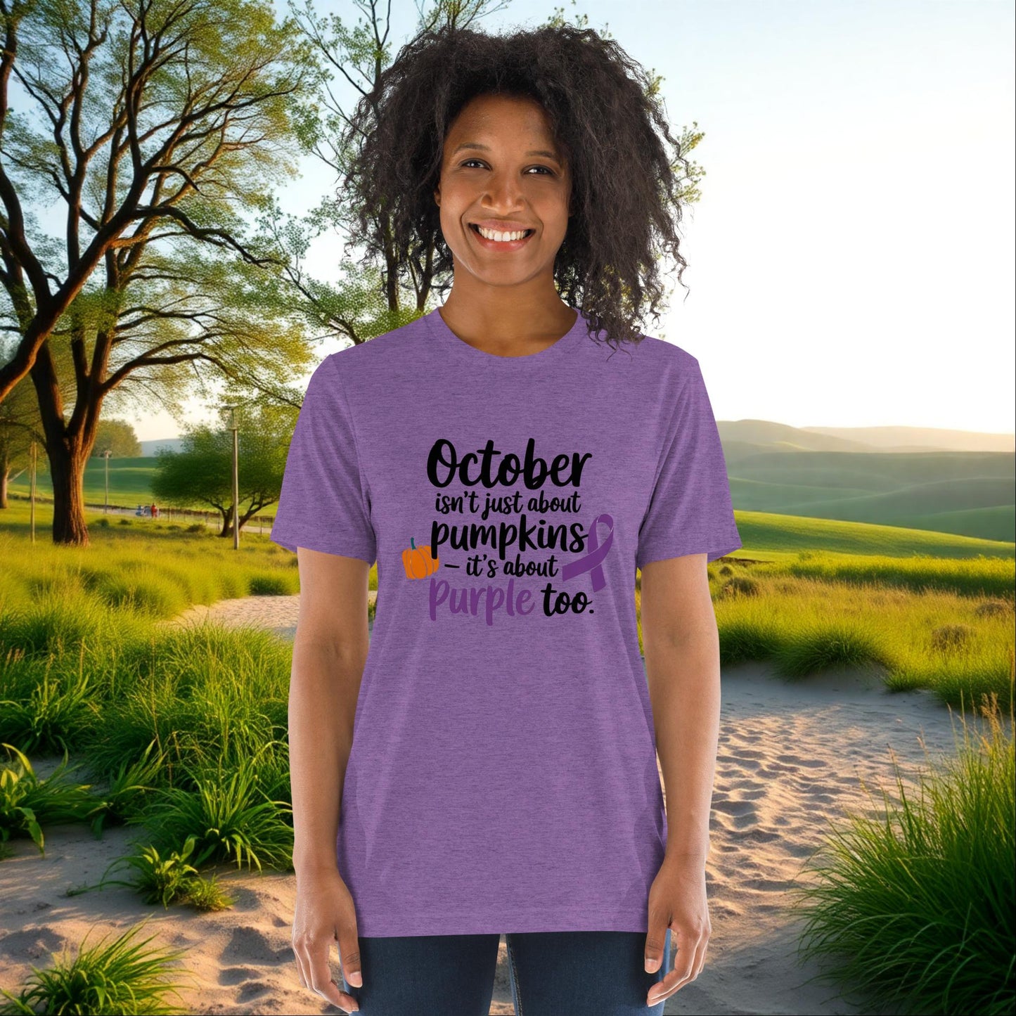 October Isn’t Just About Pumpkins on Unisex Tri-Blend T-Shirt, domestic violence awareness, survivor support tee