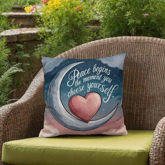 Shop our peace begins the moment you choose self care pillow featuring the 18" x 18" style option from MySisterIsASurvivor.