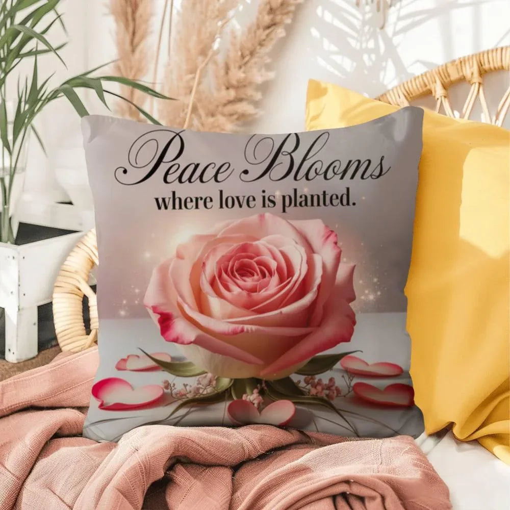 Shop our premium peace blooms where love is planted self care pillow from MySisterIsASurvivor.