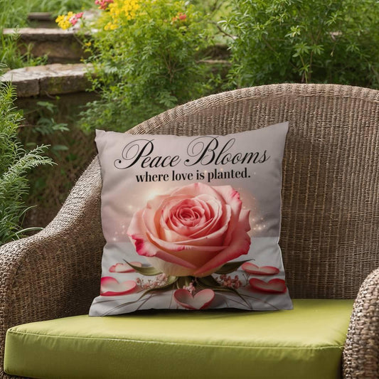 Shop our peace blooms where love is planted self care pillow featuring the 18" x 18" style option from MySisterIsASurvivor.