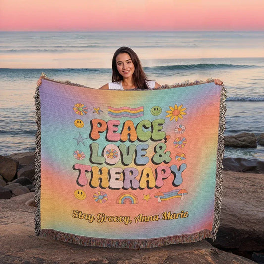 Shop our peace love heirloom woven blanket featuring the 60" x 50" style option from MySisterIsASurvivor.