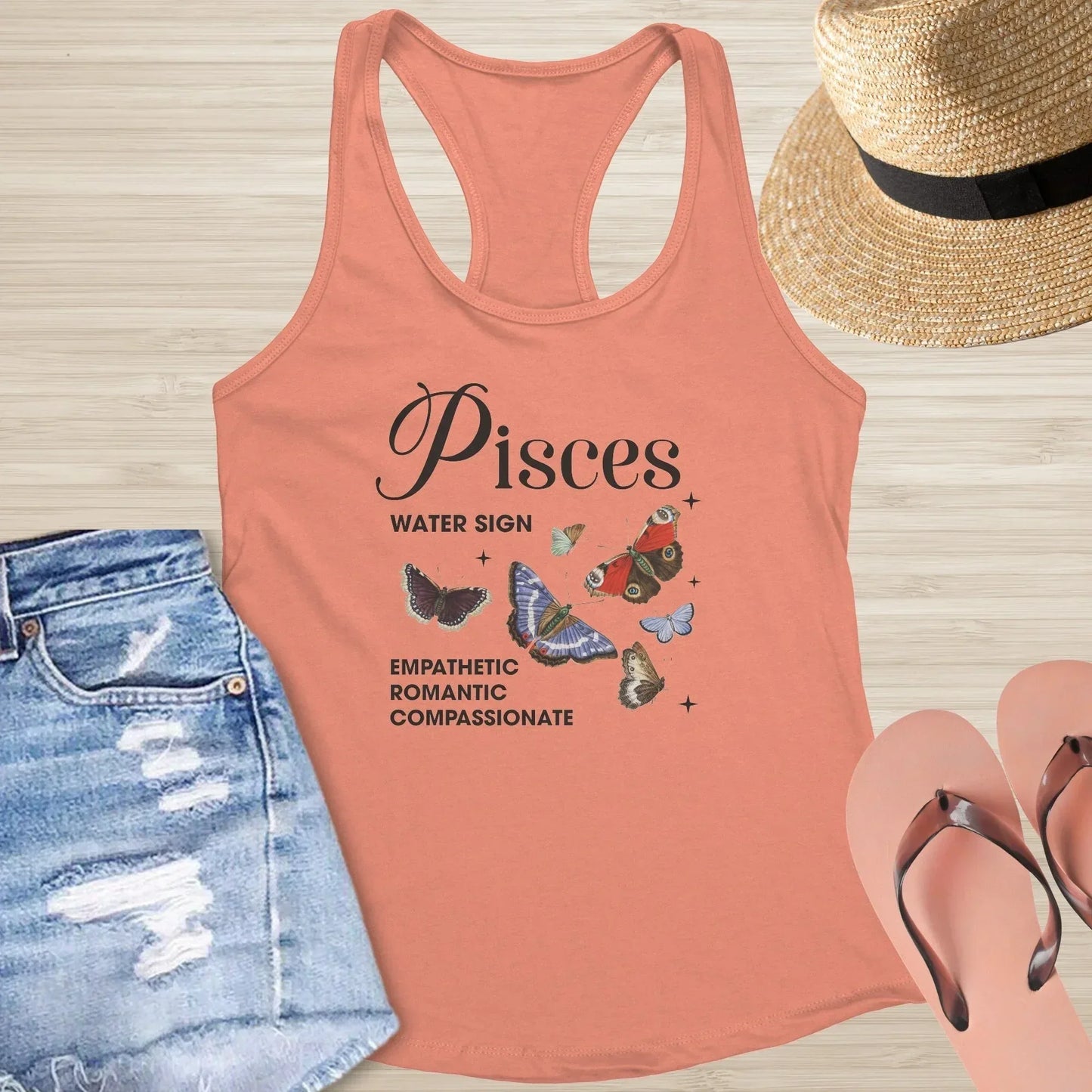 Shop our pisces butterfly racerback tank featuring the Hot Pink style option from MySisterIsASurvivor.