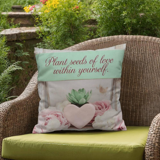 Shop our plant seeds of love within yourself self care pillow featuring the 18" x 18" style option from MySisterIsASurvivor.