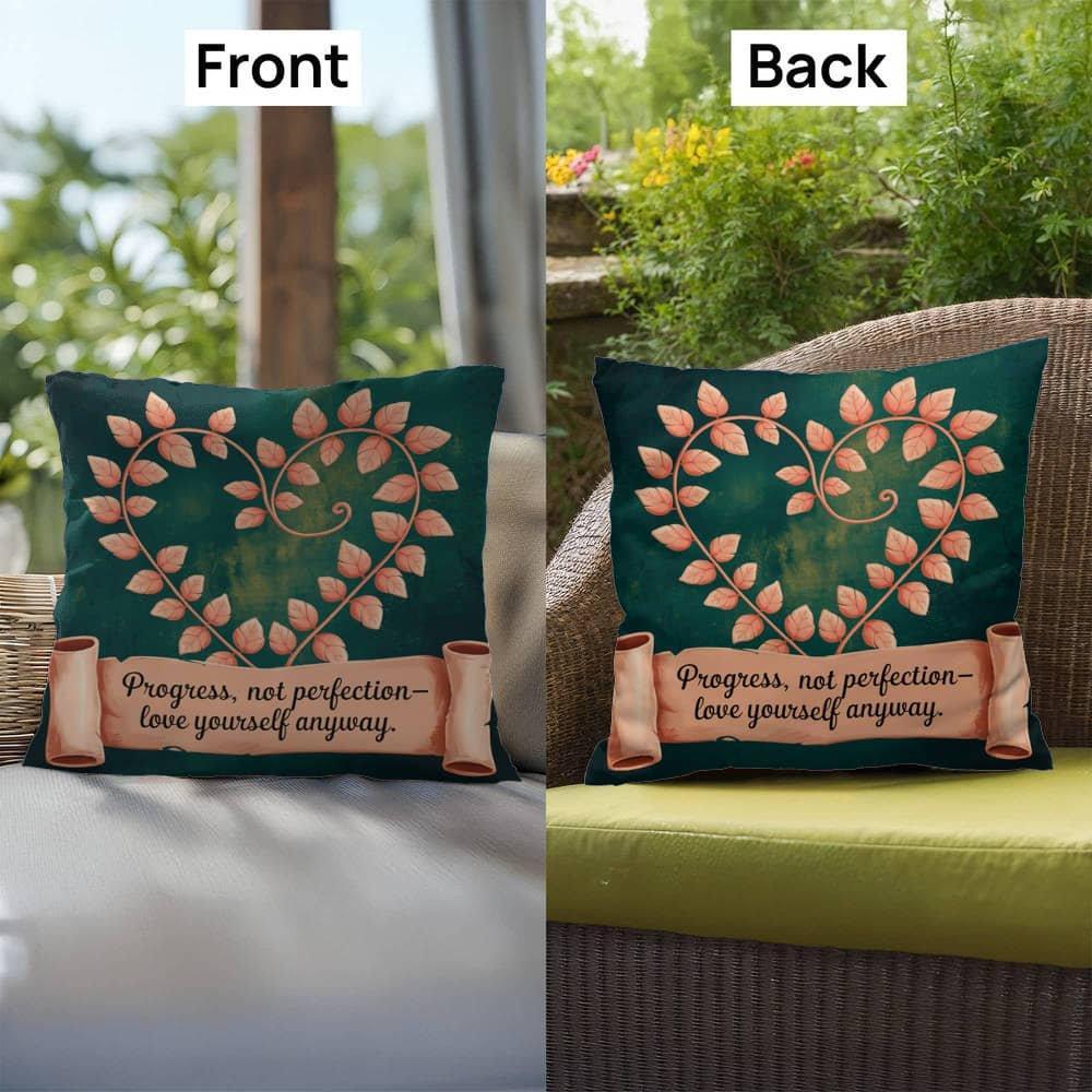 Shop our premium progress not perfection self care pillow from MySisterIsASurvivor.