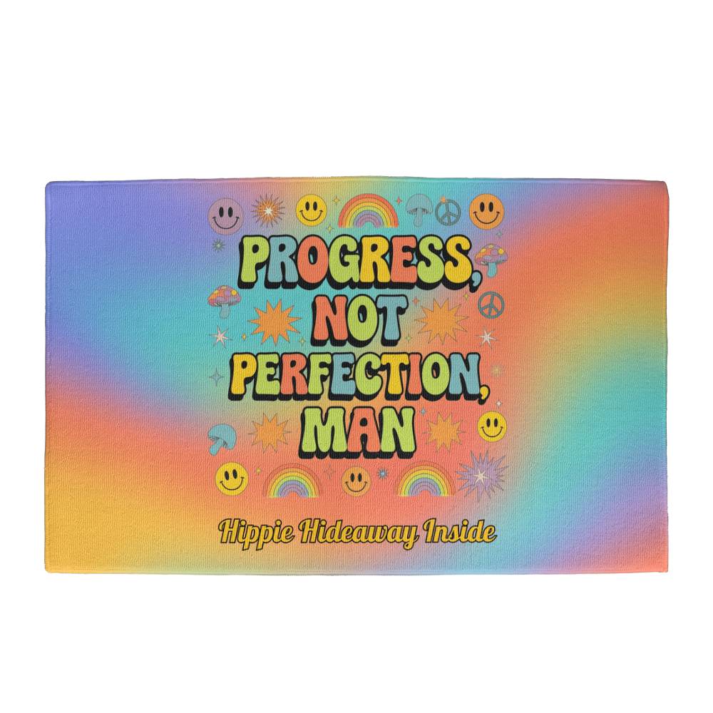 Progress, Not Perfection, Man Welcome Mat - Personalized Mental Health Rug (21"x34") - MySisterIsASurvivor