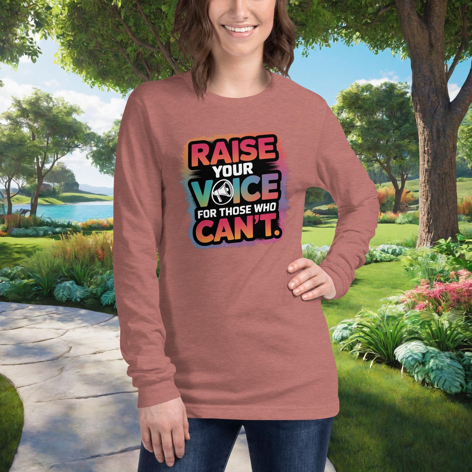 Raise Your Voice For Those Who Can't on Unisex Long Sleeve T-Shirt, survivor advocacy, empowerment, domestic violence awareness