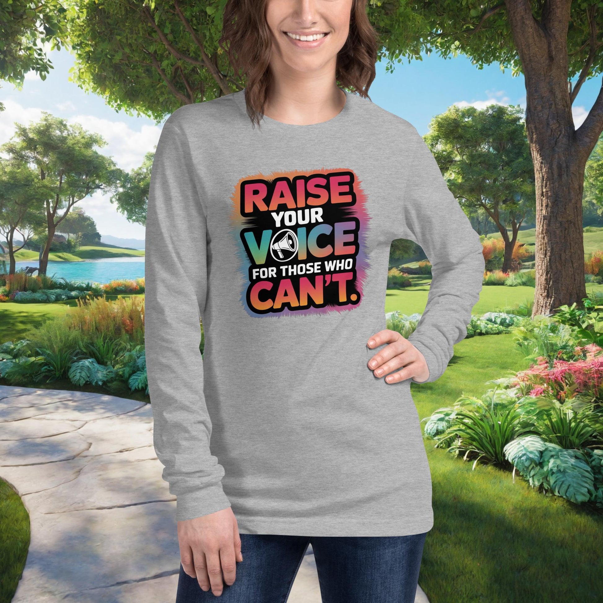 Raise Your Voice For Those Who Can't on Unisex Long Sleeve T-Shirt, survivor advocacy, empowerment, domestic violence awareness