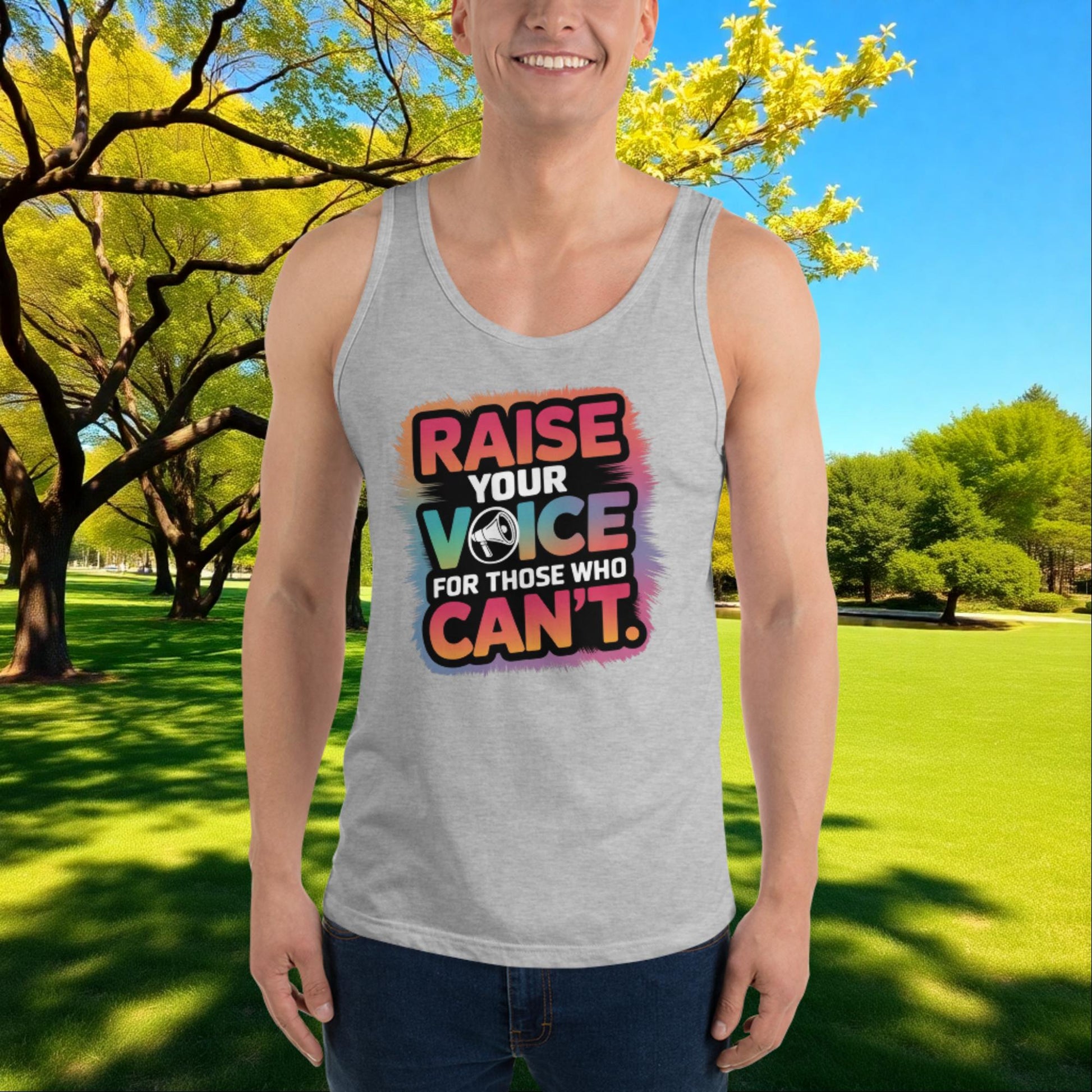 Raise Your Voice for Those Who Can't quote unisex tank top for advocacy, survivor support, and domestic violence awareness