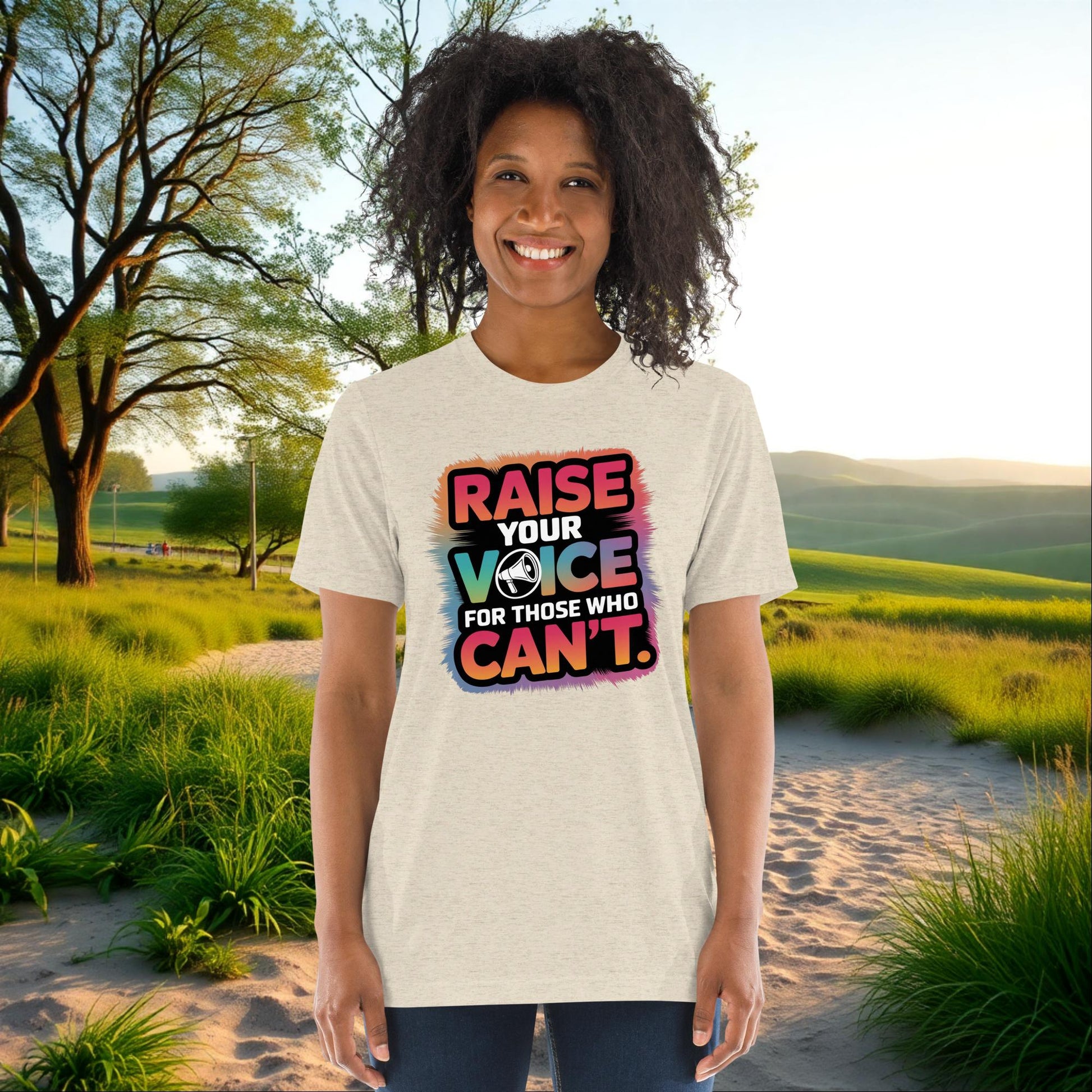 Raise Your Voice for Those Who Can’t on Unisex Tri-Blend T-Shirt, advocacy, domestic abuse awareness, empowerment