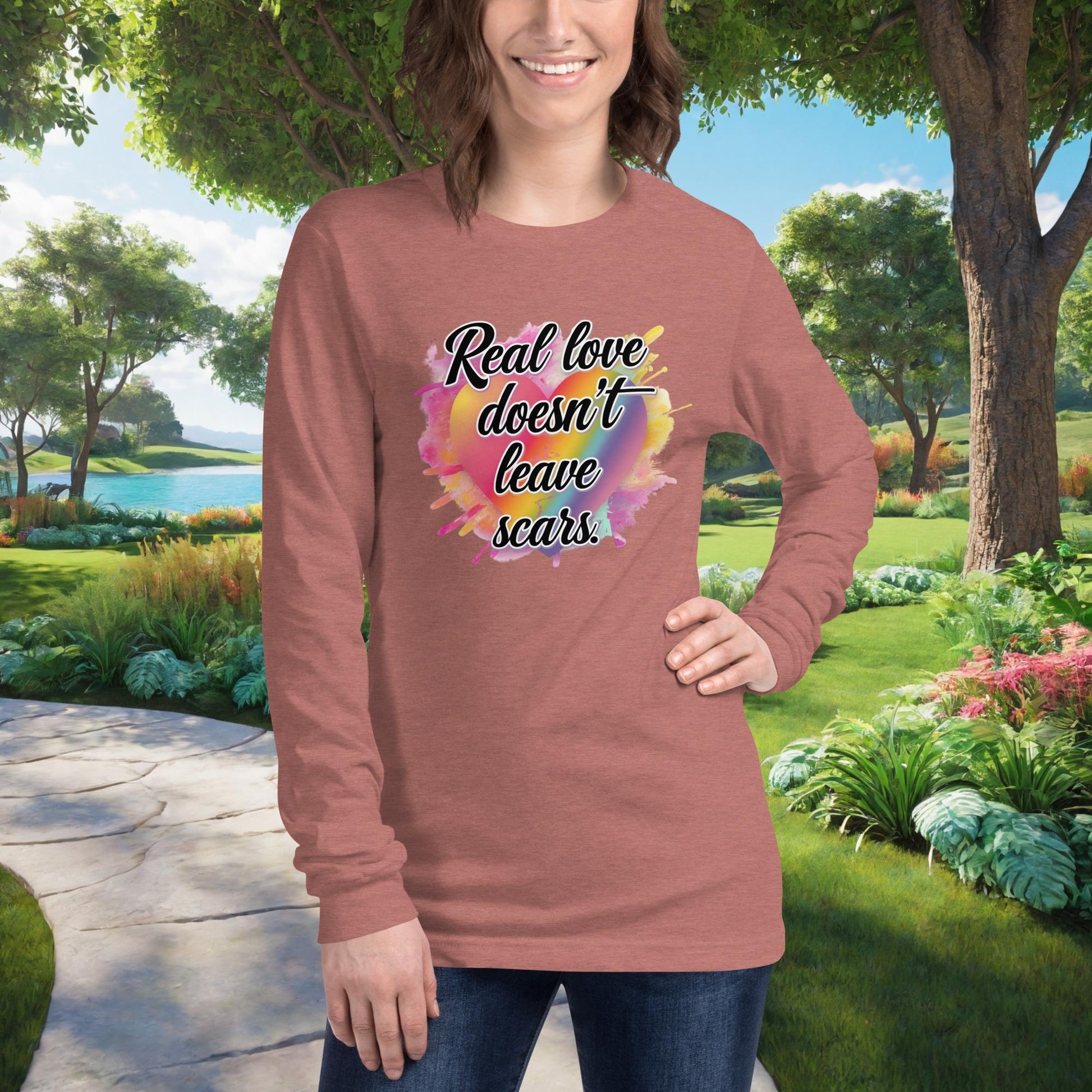 Real Love Doesn't Leave Scars on Unisex Long Sleeve T-Shirt, survivor empowerment, domestic abuse prevention, support tee