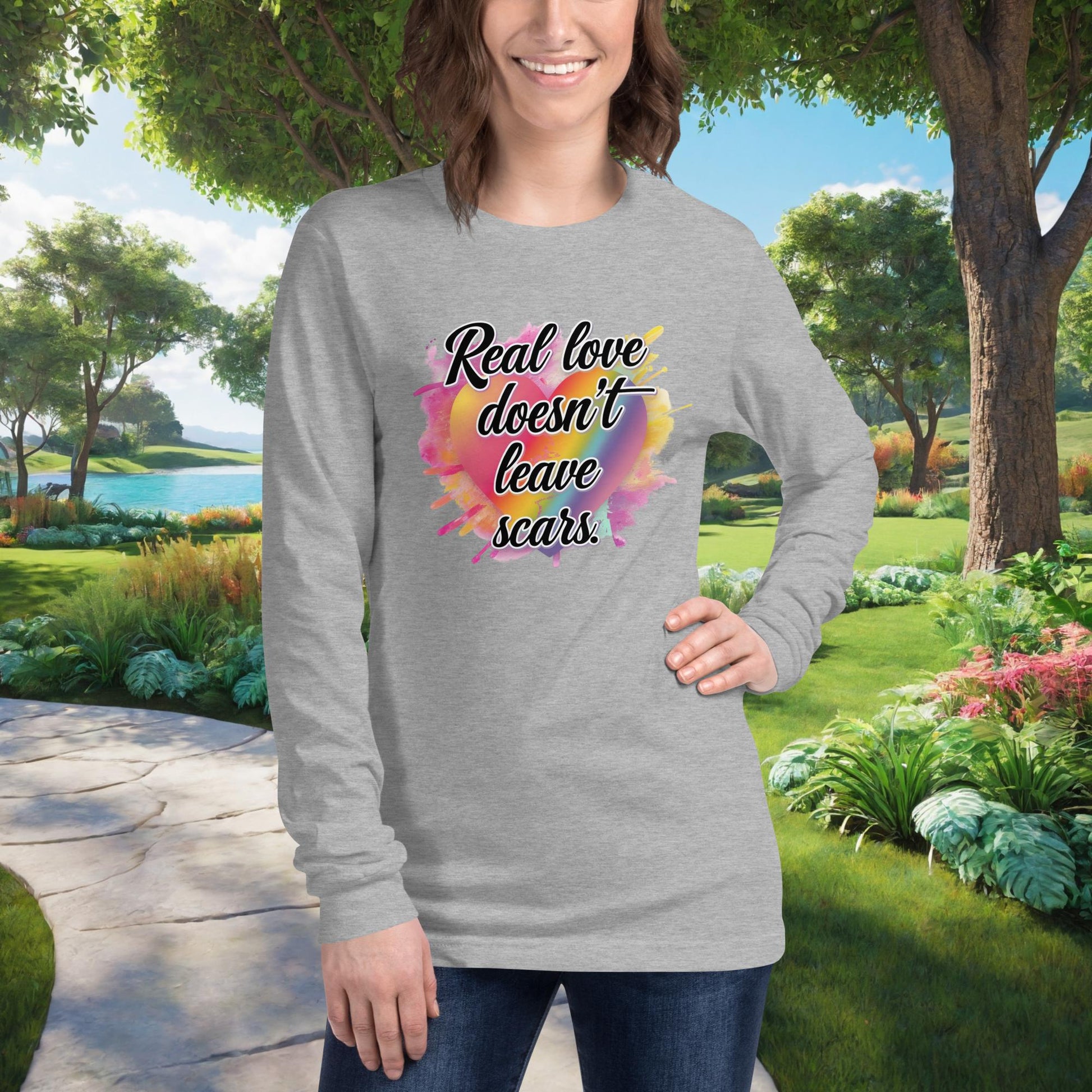 Real Love Doesn't Leave Scars on Unisex Long Sleeve T-Shirt, survivor empowerment, domestic abuse prevention, support tee
