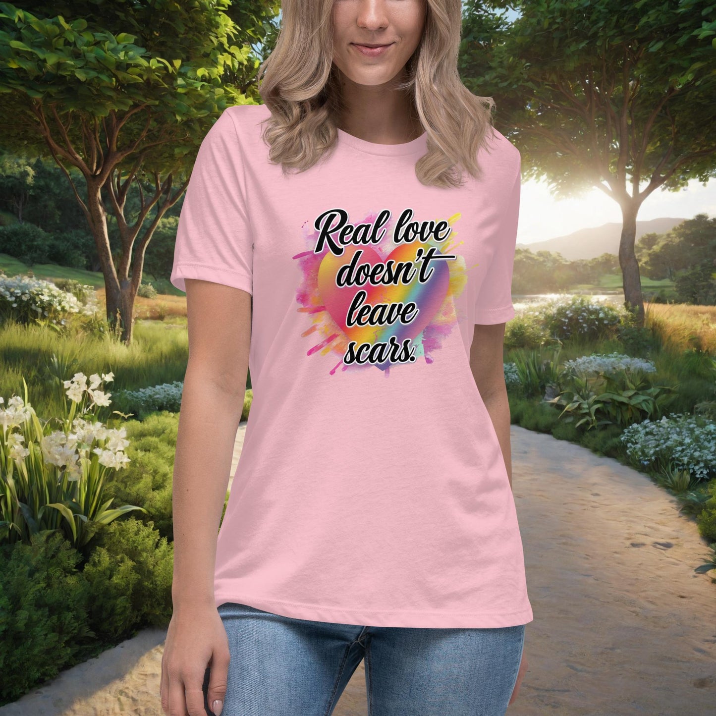 Real Love Doesn’t Leave Scars Women's Relaxed T-Shirt, Personalized Domestic Violence Prevention & Survivor Support Shirt - MySisterIsASurvivor