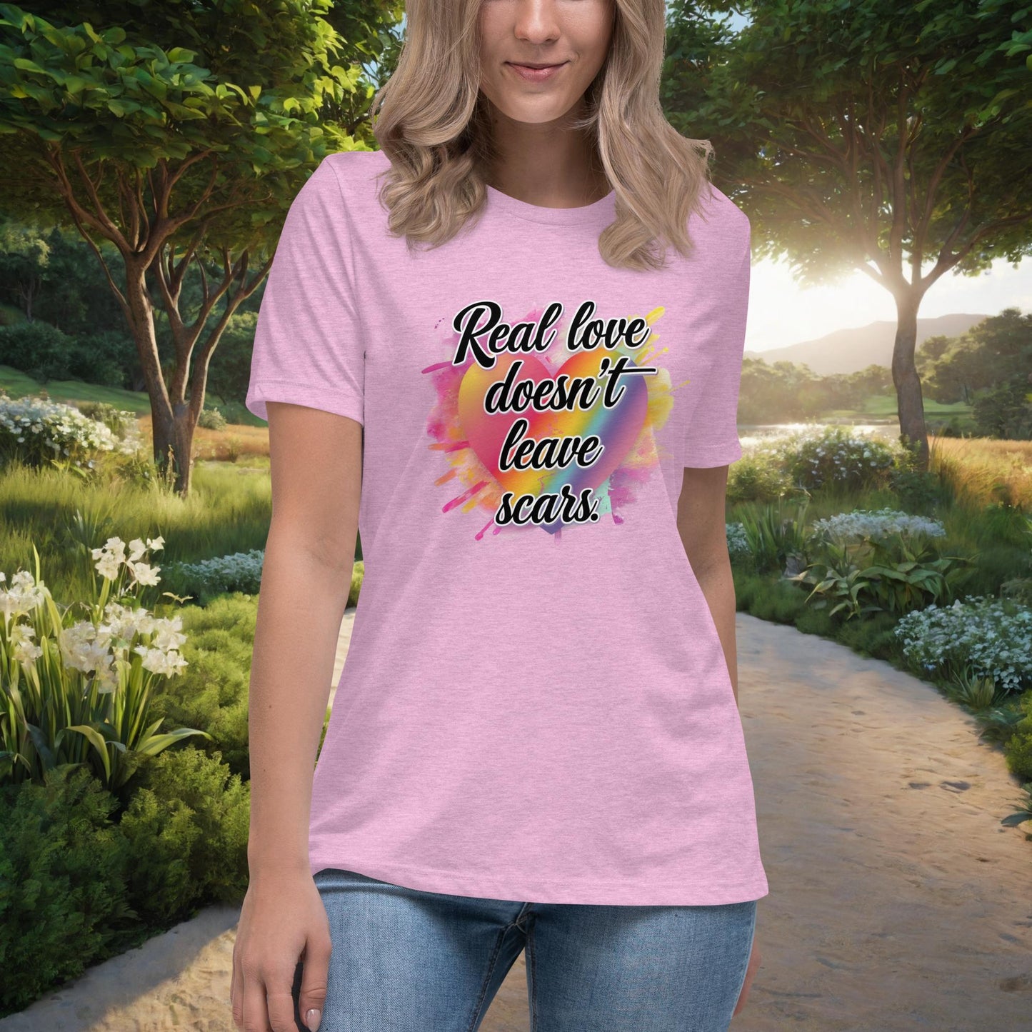 Real Love Doesn’t Leave Scars Women's Relaxed T-Shirt, Personalized Domestic Violence Prevention & Survivor Support Shirt - MySisterIsASurvivor