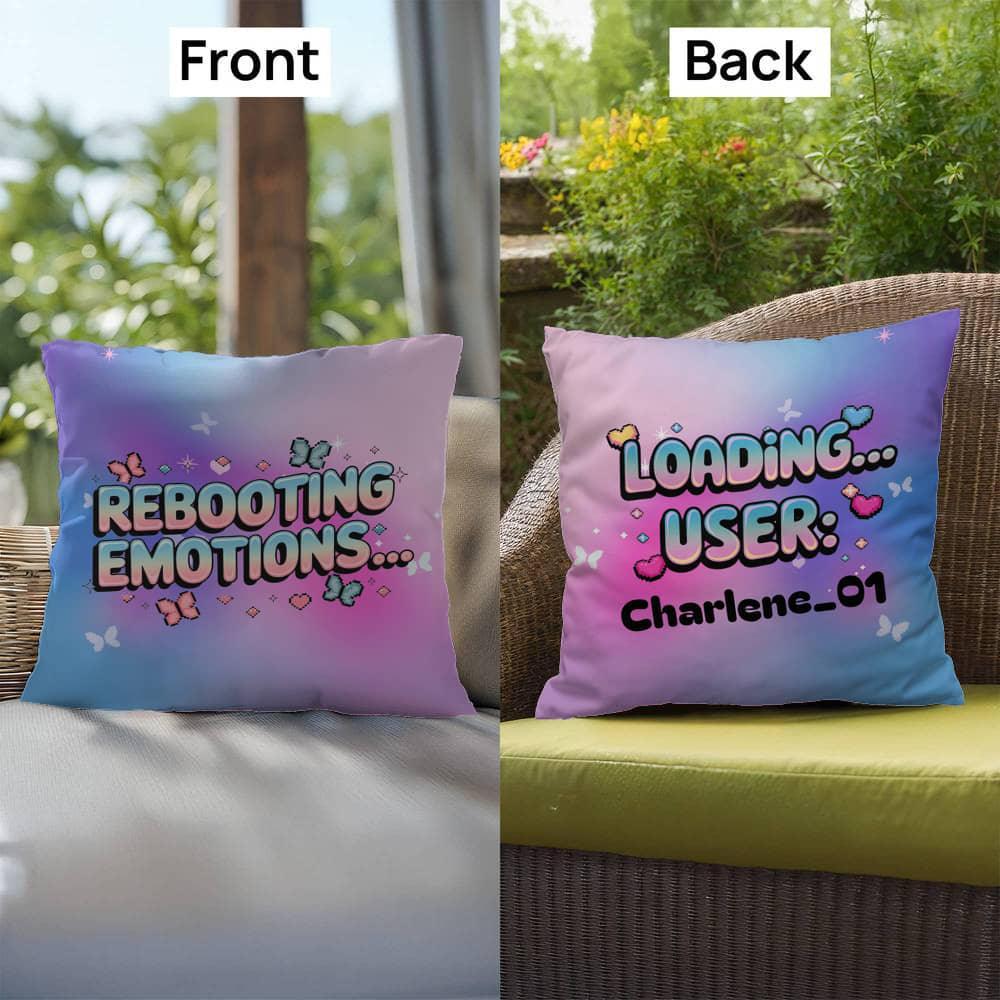 Shop our premium rebooting emotions indoor outdoor pillow from MySisterIsASurvivor.