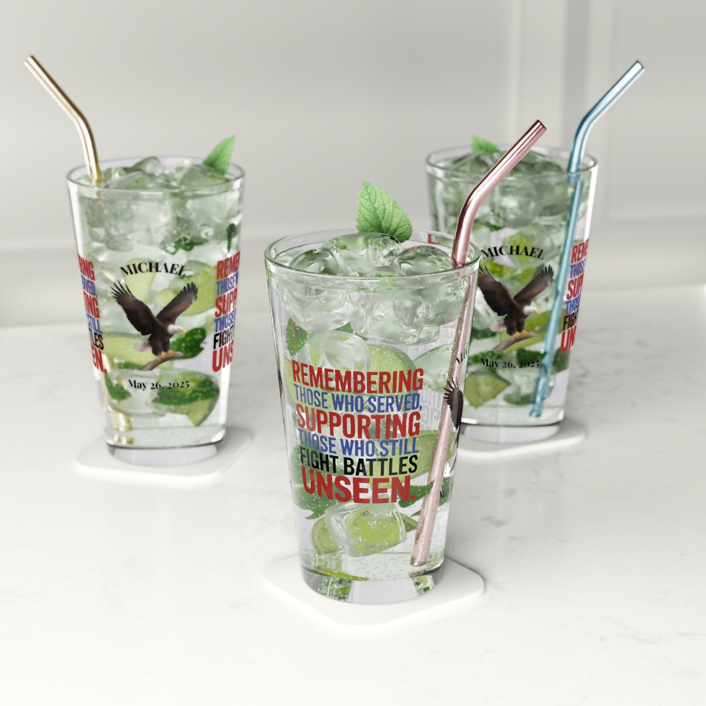 Remembering Those Who Served pint glass - personalized Memorial Day barware for veteran support