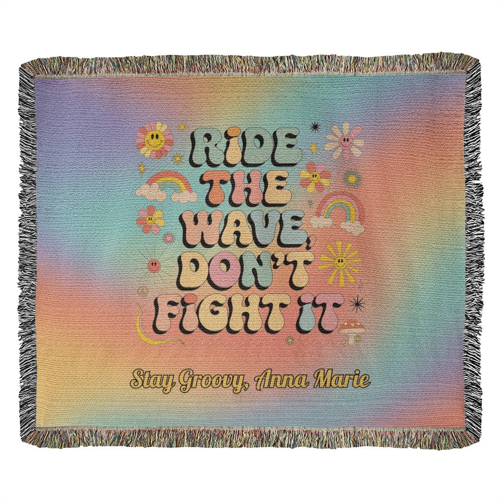 Ride the Wave Don’t Fight It Woven Blanket - Personalized Mental Health Throw - MySisterIsASurvivor