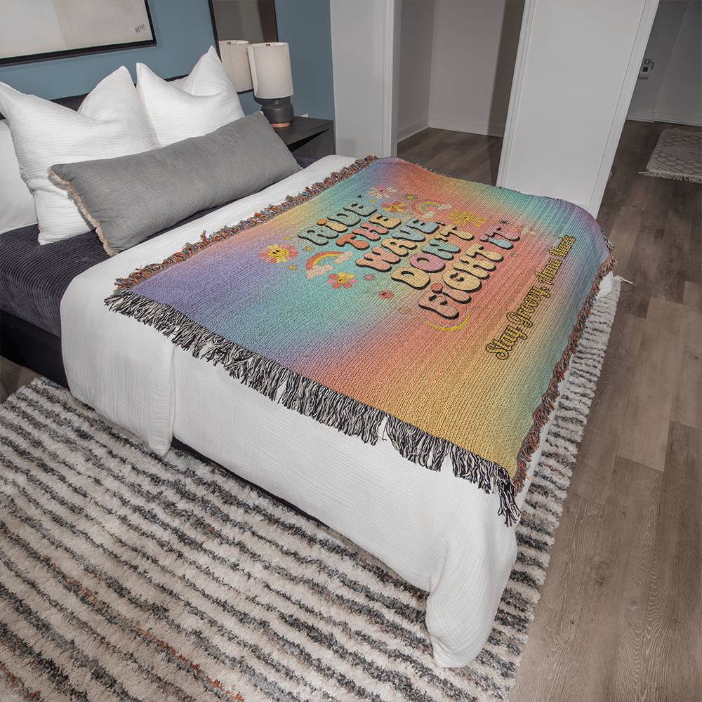 Ride the Wave Don’t Fight It Woven Blanket - Personalized Mental Health Throw - MySisterIsASurvivor