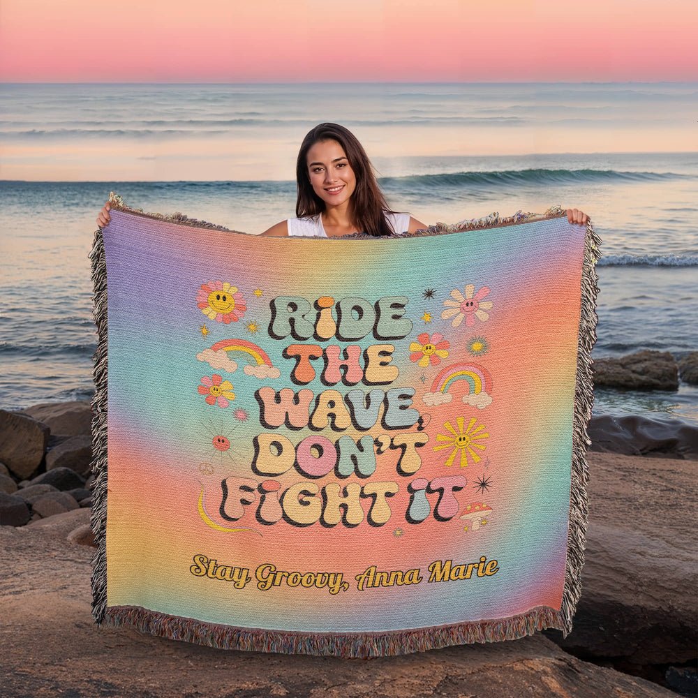 Ride the Wave Don’t Fight It Woven Blanket - Personalized Mental Health Throw - MySisterIsASurvivor