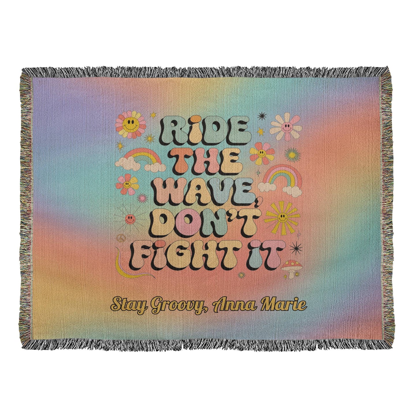 Ride the Wave Don’t Fight It Woven Blanket - Personalized Mental Health Throw - MySisterIsASurvivor