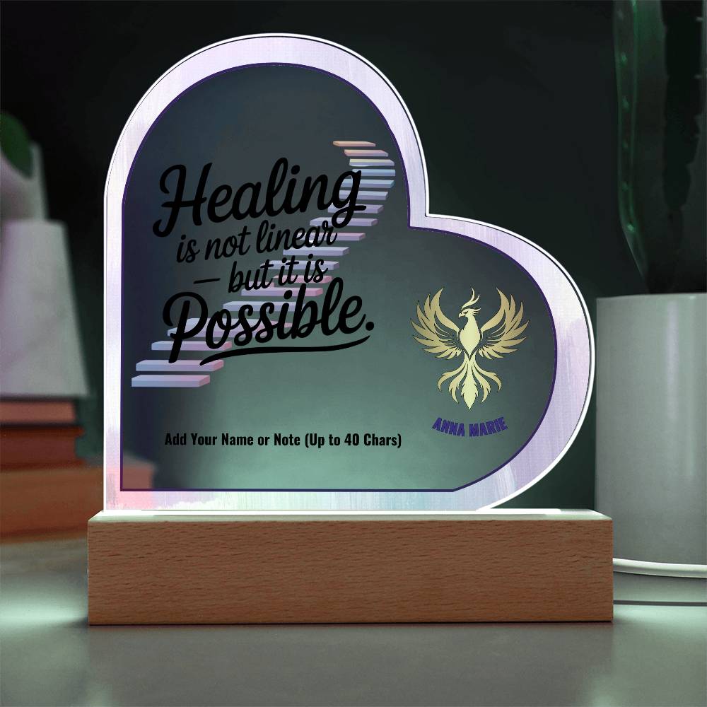 Healing Is Not Linear But It Is Possible 7" Personalized Acrylic Heart Plaque for Mental Health Recovery Gift